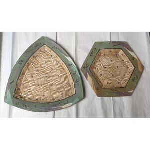 Vtg Cunningham Pottery Wall Art 2 Hanging Abstract Brutalist Geometric Plates 80